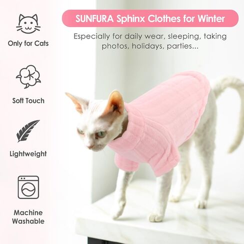 SUNFURA Sweaters for Cats, Hairless Sphynx Cat Sweater Kitten Pullover with Sleeves, Warm and Soft Cat Pajamas Fleece Cat Sweatshirt Jumpsuit, Turtleneck Cat Clothes for Fall Winter, Gray S in Saudi Arabia
