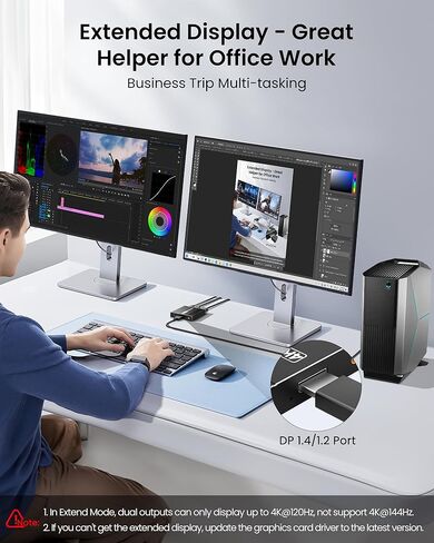 avedio يربط DisplayPort بمنفذ عرض مزدوج، محول منفذ عرض 4K@144 هرتز مع مستخرج الصوت، 4K@120 هرتز 60 هرتز DP Splitter 1 في 2 خارج يدعم المرآة/وضع التمديد (MST) للكمبيوتر المكتبي المحمول in Kuwait