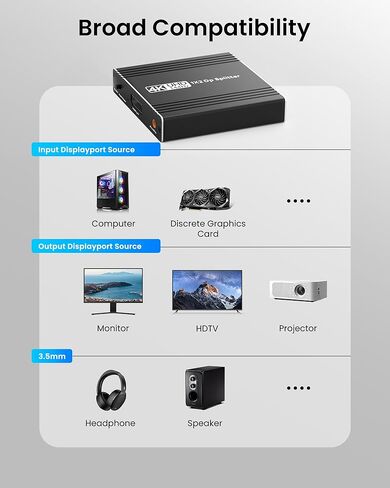 avedio يربط DisplayPort بمنفذ عرض مزدوج، محول منفذ عرض 4K@144 هرتز مع مستخرج الصوت، 4K@120 هرتز 60 هرتز DP Splitter 1 في 2 خارج يدعم المرآة/وضع التمديد (MST) للكمبيوتر المكتبي المحمول in Kuwait