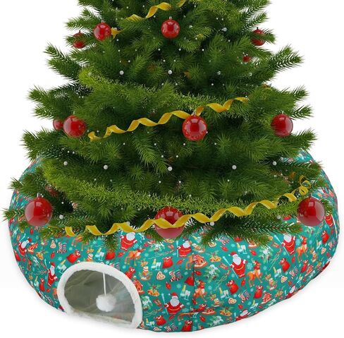 Christmas Cat Tunnel Bed Toys Cat Tunnel for Indoor S Shape Tube with Ball Under Christmas Tree Cave Kitten Toy Gift Pets(Red,Cute) in Kuwait