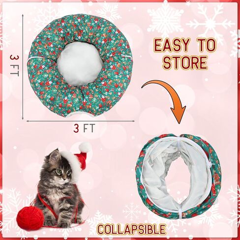 Christmas Cat Tunnel Bed Toys Cat Tunnel for Indoor S Shape Tube with Ball Under Christmas Tree Cave Kitten Toy Gift Pets(Red,Cute) in Kuwait