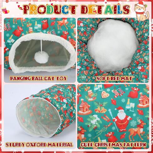 Christmas Cat Tunnel Bed Toys Cat Tunnel for Indoor S Shape Tube with Ball Under Christmas Tree Cave Kitten Toy Gift Pets(Red,Cute) in Kuwait