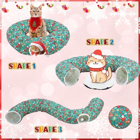 Christmas Cat Tunnel Bed Toys Cat Tunnel for Indoor S Shape Tube with Ball Under Christmas Tree Cave Kitten Toy Gift Pets(Red,Cute) in Kuwait