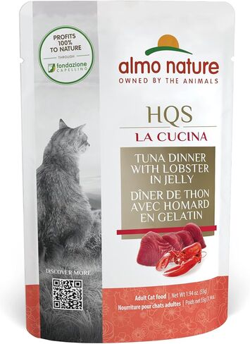 Almo Nature HQS La Cucina Tuna with Lobster in Jelly, Grain Free, Additive Free, Adult Cat Wet Food, Shredded, Pouches, 24 x 55g/1,94 oz in Saudi Arabia