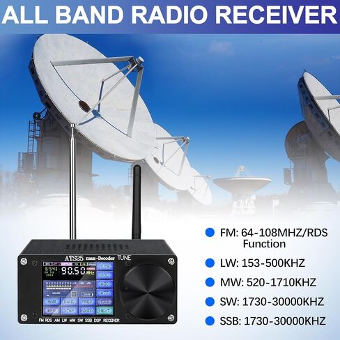 ATS25 Max Decoder ii, Upgraded Si4732 Shortwave Radio Receiver Adds HI-Z Antenna Input Impedance and LNA Mode|Supports 50ohm,FM LW MW&SW SSB DSP Receiver with 4000mAh Battery Built-in Band-Pass Filter in Saudi Arabia