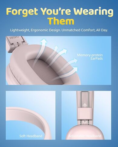 Kids Bluetooth Headphones, Wireless Headphones with HD ANC Microphone, 50 Hours Playtime, Safe Volume, Type C Fast Charging, Foldable On-Ear Headphones for Children/Teens/Smart Device(Pink) in Saudi Arabia