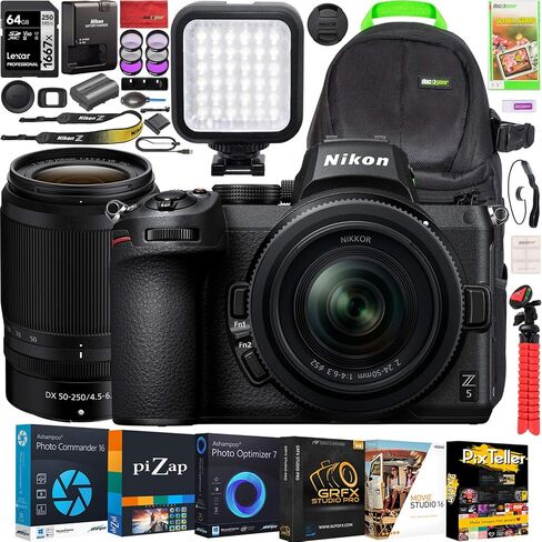 Nikon Z5 Mirrorless Camera Full Frame Body FX-Format 4K UHD Bundle with Deco Gear Photography Backpack + Photo Video LED Lighting + Lexar 64GB High Speed SD Card + Software Kit and Accessories in Saudi Arabia