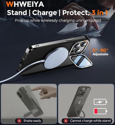 [حامل وشحن، كلاهما في وقت واحد] حافظة مغناطيسية لهاتف iPhone 16 Pro Max مع مسند للكاميرا [متوافقة مع Magsafe] حماية للكاميرا، مصد طلاء عسكري تم اختباره ضد السقوط، حلقة CD، غطاء شفاف نحيف - ذهبي in Kuwait