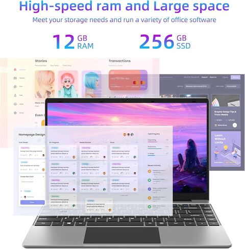 كمبيوتر محمول Jumper، ذاكرة وصول عشوائي 4 جيجابايت وتخزين 320 جيجابايت، Office 365 سنة واحدة، كمبيوتر محمول مع وحدة المعالجة المركزية Celeron N4100، شاشة FHD 1080P، 2.4G+5G WiFi، BT4.0، بطارية 35.52WH، 2 مكبرات صوت، أجهزة كمبيوتر محمولة محمولة 14 بوصة. in Kuwait