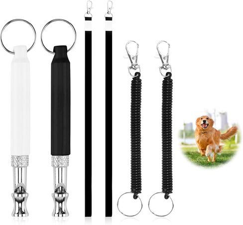 صافرة الكلب، عبوتان من صافرة تدريب الكلاب، صافرة الكلب لإيقاف نباح كلب الجيران، صافرة كلب صامتة بالموجات فوق الصوتية قابلة للتعديل مع حبل وحزام معصم مرن (أسود وأبيض) in Kuwait