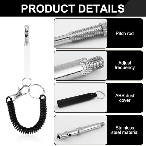 صافرة الكلب، عبوتان من صافرة تدريب الكلاب، صافرة الكلب لإيقاف نباح كلب الجيران، صافرة كلب صامتة بالموجات فوق الصوتية قابلة للتعديل مع حبل وحزام معصم مرن (أسود وأبيض) in Kuwait