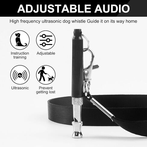 صافرة الكلب، عبوتان من صافرة تدريب الكلاب، صافرة الكلب لإيقاف نباح كلب الجيران، صافرة كلب صامتة بالموجات فوق الصوتية قابلة للتعديل مع حبل وحزام معصم مرن (أسود وأبيض) in Kuwait