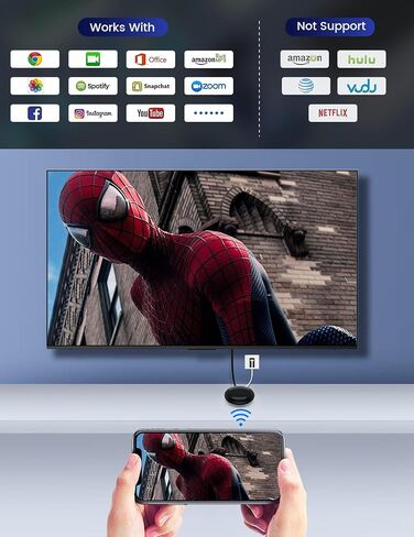 محول دونجل عرض HDMI لاسلكي - بث فوري من الكمبيوتر المحمول، الكمبيوتر الشخصي، الهاتف الذكي إلى HDTV/جهاز العرض - لا يوجد إعداد، لا حاجة إلى تطبيق - متوافق مع iOS، Android، Windows، MacOS in Saudi Arabia