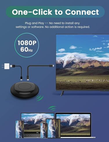 محول دونجل عرض HDMI لاسلكي - بث فوري من الكمبيوتر المحمول، الكمبيوتر الشخصي، الهاتف الذكي إلى HDTV/جهاز العرض - لا يوجد إعداد، لا حاجة إلى تطبيق - متوافق مع iOS، Android، Windows، MacOS in Saudi Arabia