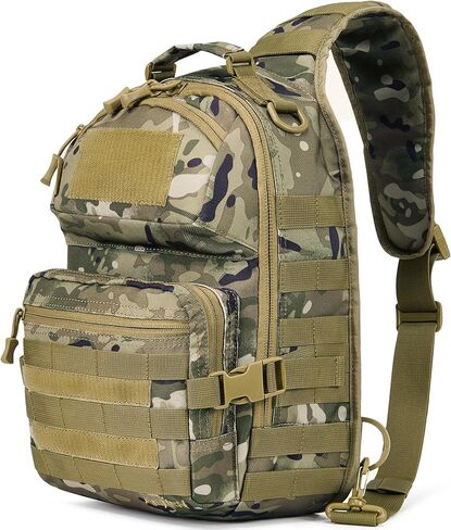 Tactical Sling Bag Military Army Molle Shoulder Cross Body Pack Single Strap Backpack Water Resistant with Holster 15L (Black) in Kuwait