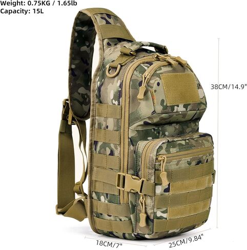 Tactical Sling Bag Military Army Molle Shoulder Cross Body Pack Single Strap Backpack Water Resistant with Holster 15L (Black) in Kuwait