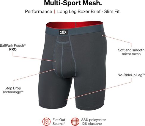 SAXX Underwear Co. - Men's Multi-Sport Mesh Long Boxer Brief Fly With Built-In Pouch Support - Underwear For Men in Kuwait