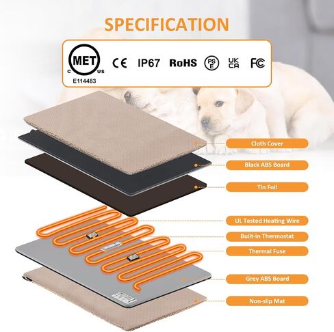 Outdoor Pet Heating Pad with Auto Temperature Control, Waterproof Heated Mat for Cats and Dogs, Safe Electric Heating Pad for Feral, Indoor & Outdoor Pets, Anti-Chew Cord (L:20'' x 16'') in Kuwait