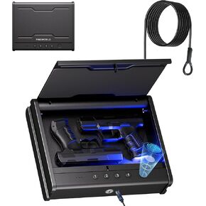 Gun Safe For Handgun, Gun Case, Biometric Gun Safe For Car, Pistol Safes With Fingerprint|Passcode|Key Unlock, Full Voice Prompt Gun Lock Box with Cable, Charging Port