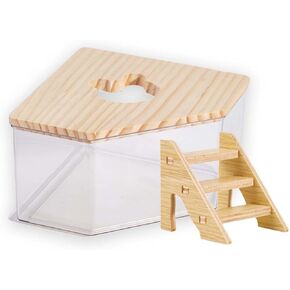Transparent Rectangle Hamster Sand Bath Box for Hamster Cage Accessories, Digging Sand Container with Climbing Ladder, Large Sandbox for Hamsters Dust Bath and Play Sand