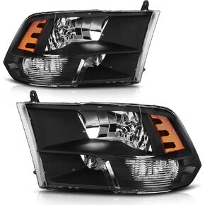 AUTOSAVER88 Headlight Assembly Compatible with 2009-2018 Dodge Ram 1500/2010-2018 Dodge Ram 2500 3500/2019-2022 Ram 1500 Classic Pickup QUAD Chrome Housing with Daytime Running Lamps