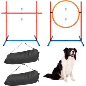2 Pcs Dog Agility Training Equipment Obstacle Training Starter Kit Dog Training Tools Obstacle Course for Dogs Includes Jumping Ring, High Jumps, Storage Bags for Backyard Outdoor Indoor