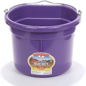 Little Giant® Flat Back Plastic Animal Feed Bucket | Animal Feed Bucket with Metal Handle | Horse Feed & Water Bucket | 8 Quarts | Purple