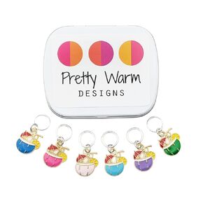 Tropical Drinks Knitting Stitch Markers with Storage Case | Handmade by Pretty Warm Designs | Cute Metal Ring Charm Knit Marker Set Knitter Gifts Christmas Coconut Umbrella Vacation Drink Fun Gift