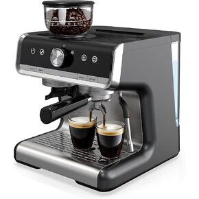 Espresso Machine With Grinder, 20 Bar Semi-Automatic Espresso Coffee Maker With Milk Frother Steamer Wand for Cappuccino, Latte, Macchiato, 95-Ounce Water Tank, Pid Temperature Control, Silver