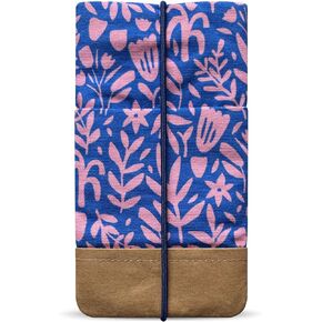 Moin Padded Canvas Phone Sleeve with Rubber Closure - Handmade Phone Case Compatible with iPhone 13/14/15 Pro, iPhone 13/14/15, Galaxy S22, and Other (up to 6.1 inches) (Blooming Bliss)