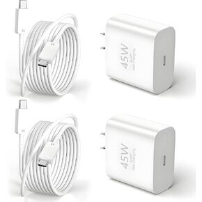 شاحن iPhone 16، شاحن USBC، 2 حزمة شحن فائق السرعة 45 وات من النوع C مع كابل USB C بطول 10 أقدام، كتلة شاحن USB C PD 3.0 PPS لهواتف iPhone 16/16 Plus/16 Pro/16 Pro Max/15، Galaxy، Pixel، آيباد، إيربودز