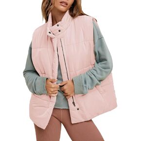 Tankaneo Womens Puffer Vests Zip Up Stand Collar Warm Padded Gilet Sleeveless Coats with Pockets