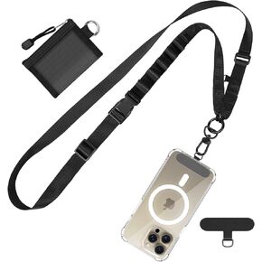 TiMOVO Clip and Go Phone Strap with Wallet, Phone Lanyard Crossbody with Zippered Pouch Adjustable Strap for Phones, Black