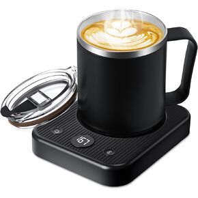 Waipfaru Coffee Mug Warmer & Mug Set for Desk, Heated Coffee Cup Warmer with Auto Shut Off, Electric Self Heating Mug & 3 Temperature Control Smart Mug for Office, Home and Travel, Black