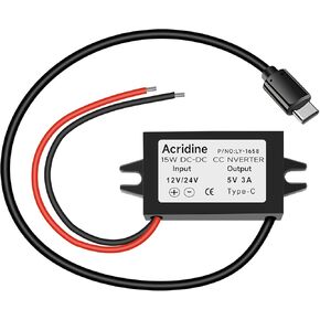 DC 12V/24V to 5V USB C Buck Converter 3A 15W Type-C Output Charging Module Waterproof Buck Power Adapter Compatible with Raspberry Pi 4, Mobile Phone …