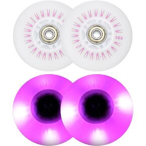 PATIKIL Light Up Inline Skate Wheels 80mm, 4Pcs LED Flashing Inline Roller Wheels 90A PU with Bearings for Indoor/Outdoor Scooter Replacement, Red