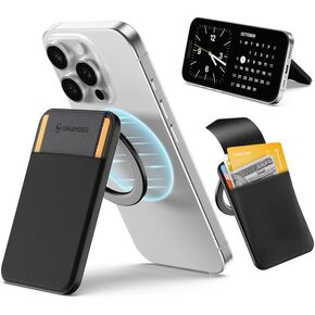 Sinjimoru for MagSafe Wallet, Adjustable Stand with Compact Magnetic Wallet 3000G Secure Flap Cover Fits iPhone Series Top Access Type M-Flap Stand Black