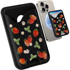 Toycamp Magnetic Phone Wallet - Card Holder Compatible with MagSafe Wallet Case RFID for Apple for iPhone 16 Pro Max/15/14/13/12 Series Mag Wallet Thin Slim Women Cute Girls Black Design, Mushroom