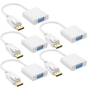 DisplayPort to VGA Adapter 5Pack, DP Male to VGA Female Adapters Converter Gold Plated 1080P for Computer, Desktop, Laptop, PC, Monitor, Projector, HDTV, HP, Lenovo, Dell, ASUS