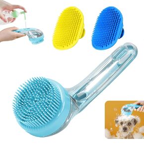 3Pcs Dog Bath Brush, Dog Scrubber for Bath, Dog Shampoo Brush Bubble Maker, Dog Paw Washer, Pet Bath Massage Brush with Adjustable Ring Handle for Short & Long Hair -Blue