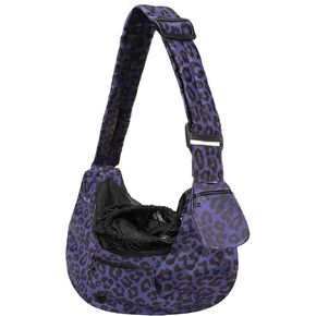 MOSISO Dog Cat Sling Carrier,Pet Dog Carrier Leopard Grain Tote Bag Hands Free Adjustable Padded Strap Breathable Polyester Soft Carrying Travel Shoulder Bag with Front Pocket for Small Dog Cat, Black