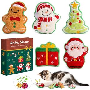 Retro Shaw Christmas Catnip Toys with Crinkle Sound 5 Pack, Cat Toys with Silvervine and Catnip for Christmas, Interactive Cat Chew Toy for Indoor Cats Kittens Kitty