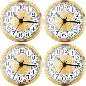 Outus 4 Pack 3-1/2 Inch (90 mm) Round Quartz Movement Clock Fit Up/Insert with Gold Trim and Arabic/Roman Numeral(Cool)