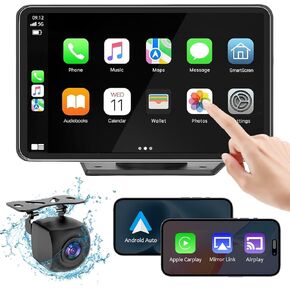 Apple Carplay Screen for Car, 7" HD Wireless Portable Car Play Stereo Touch Screen Android Auto Screen w/GPS Navigation/Backup Camera/Bluetooth/Mirror Link/Siri/AUX/FM/Voice Control for All Vehicles