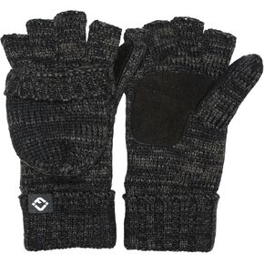 Funky Junque Men’s Wool Glove Mitten Fingerless Crochet Winter Warm Convertible Knitted Gloves with Suede Palm