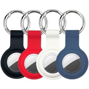 Airtag Holder Airtag Case with Keychain, Anti-Scratch Airtags Key Chain for Apple Air Tags, Air Tag Accessories for GPS Item Finder Tracker (4pack Black/Red/White/Blue) (Black/Red/White/Blue)