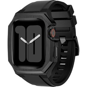 Stainless Steel Protective Case and Fluororubber Band For Apple Watch Band Luxury Cool Men's Shockproof Drop-resistant Watch Case iWatch Series SE2/6/5/4/SE 44mm 9/8/7 45mm Ultra 49mm