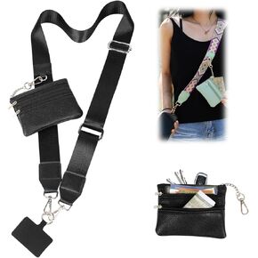 Crossbody Phone Strap, Phone Strap with Zippered Pouch, Clip and Go Strap for Phone with Wallet Crossbody, Adjustable Cell Phone Strap Crossbody, Phone Lanyard for All Ph (Green)