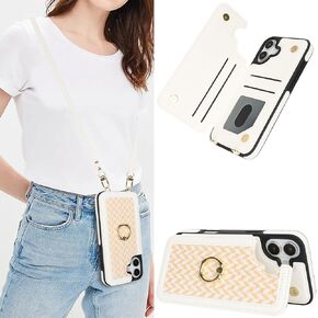 Crossbody Wallet Case for iPhone 16 Pro Max, PU Leather Purse with Wristlet Strap Lanyard Pocket Card Holder 360° Ring Kickstand Cover for Women Case for Apple iPhone 16 Pro Max.Lines Black