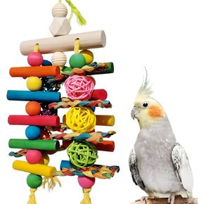 parrot toys, Bird toys,colorful corn husks and wicker balls Bird chew Toys for cockatoos, Quaker parrots, longtail parrots, sun parrots, Amazon parrots, and other small and medium-sized parrot